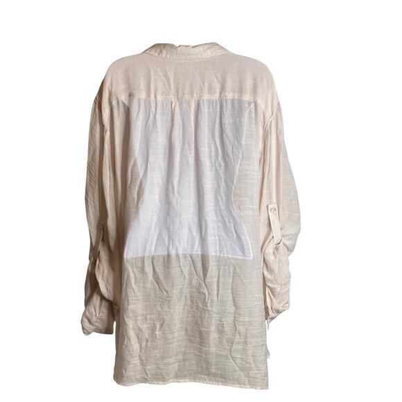 Spense Women's Pale Pink Button Up Blouse Size 3X Roll Tab Sleeves Flowy Coastal - Picture 2 of 13